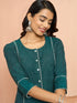 Women's Green Cotton Ikkat Kurta